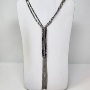 Stella and Dot Tessa Fringe Long Necklace Silver Tone Adjustable Statement Chain